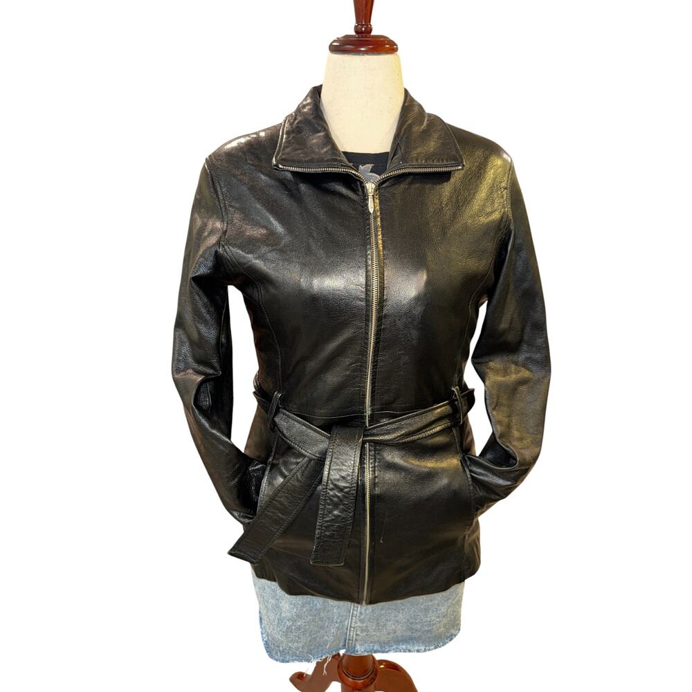 Pelle Studio Wilsons Black‎ Leather Belted Jacket Thinsulate Womens Medium